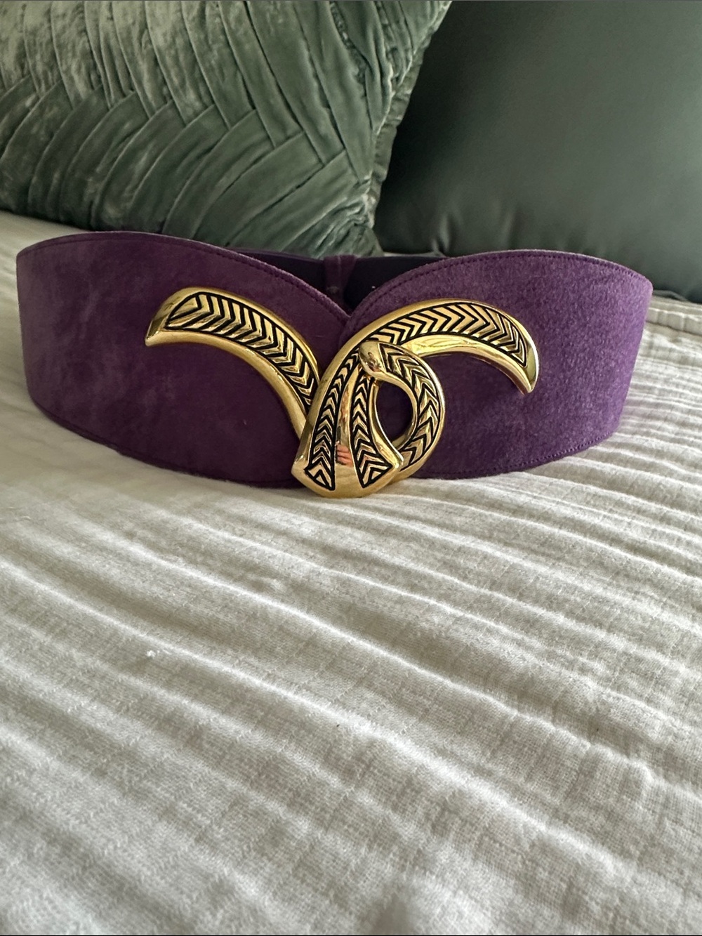 Gold-Accent Purple Suede Leather Adjustable Waist Belt - Women Accessories